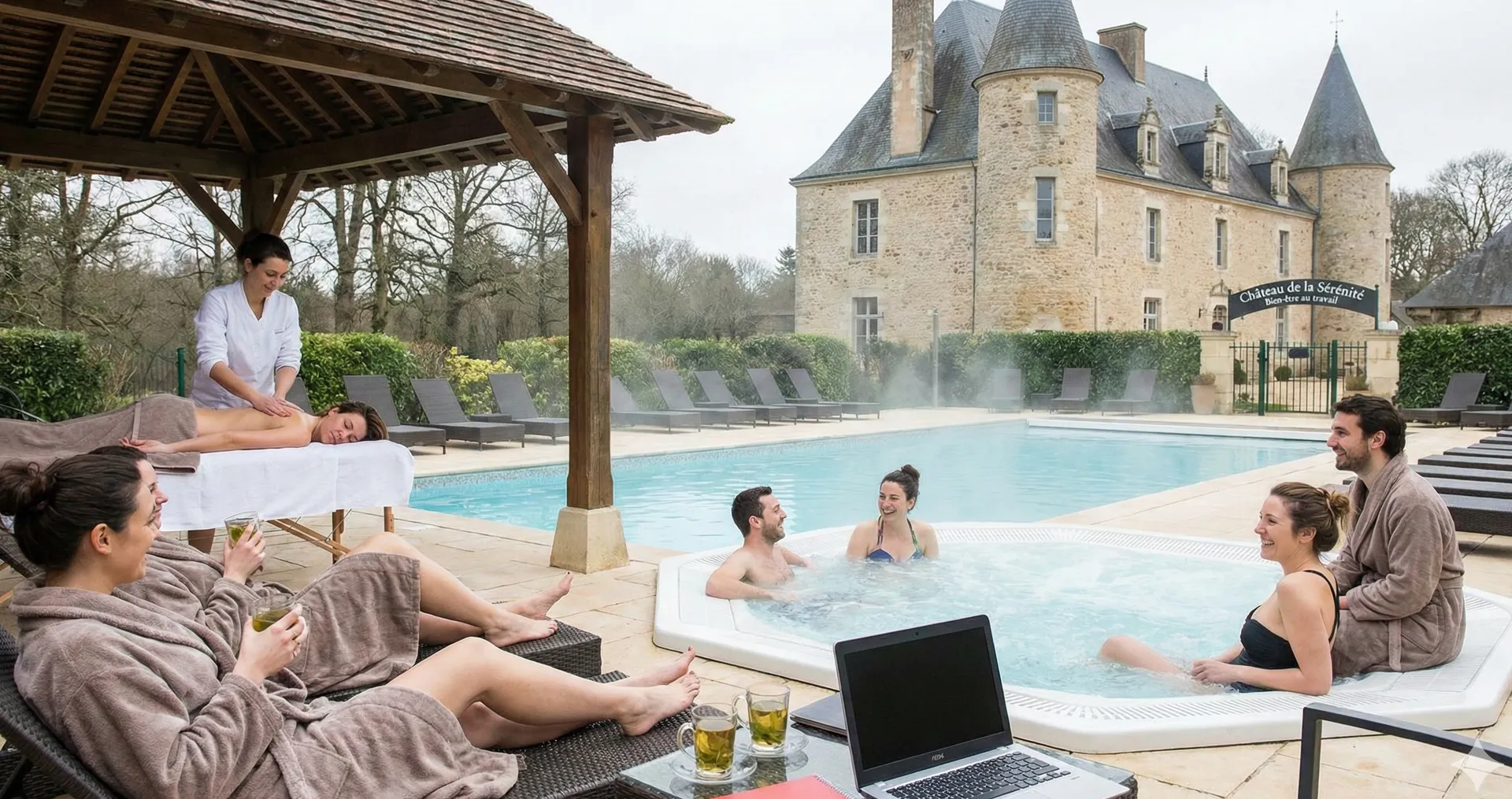 Châteaux avec piscine et spa pour séminaire bien-être entreprise