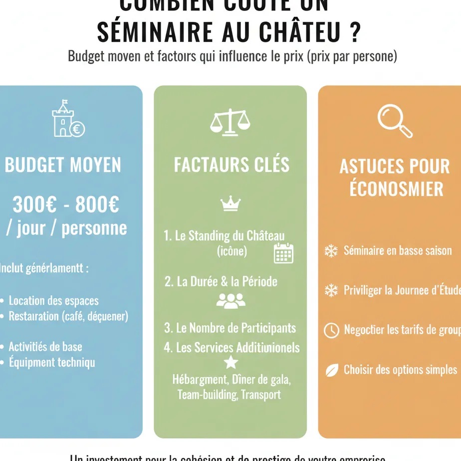 Combien coûte un séminaire en château 2026 - Tarifs et budget détaillés