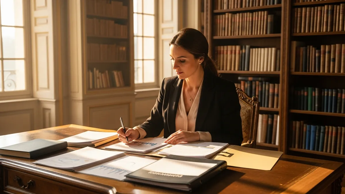 DRH et responsable formation consultant des documents de financement OPCO dans un salon élégant d'un château en Île-de-France