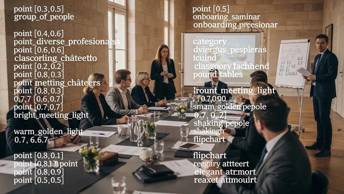 Nouvelles recrues en séminaire d'onboarding dans un château en Île-de-France, atelier de présentation en groupe