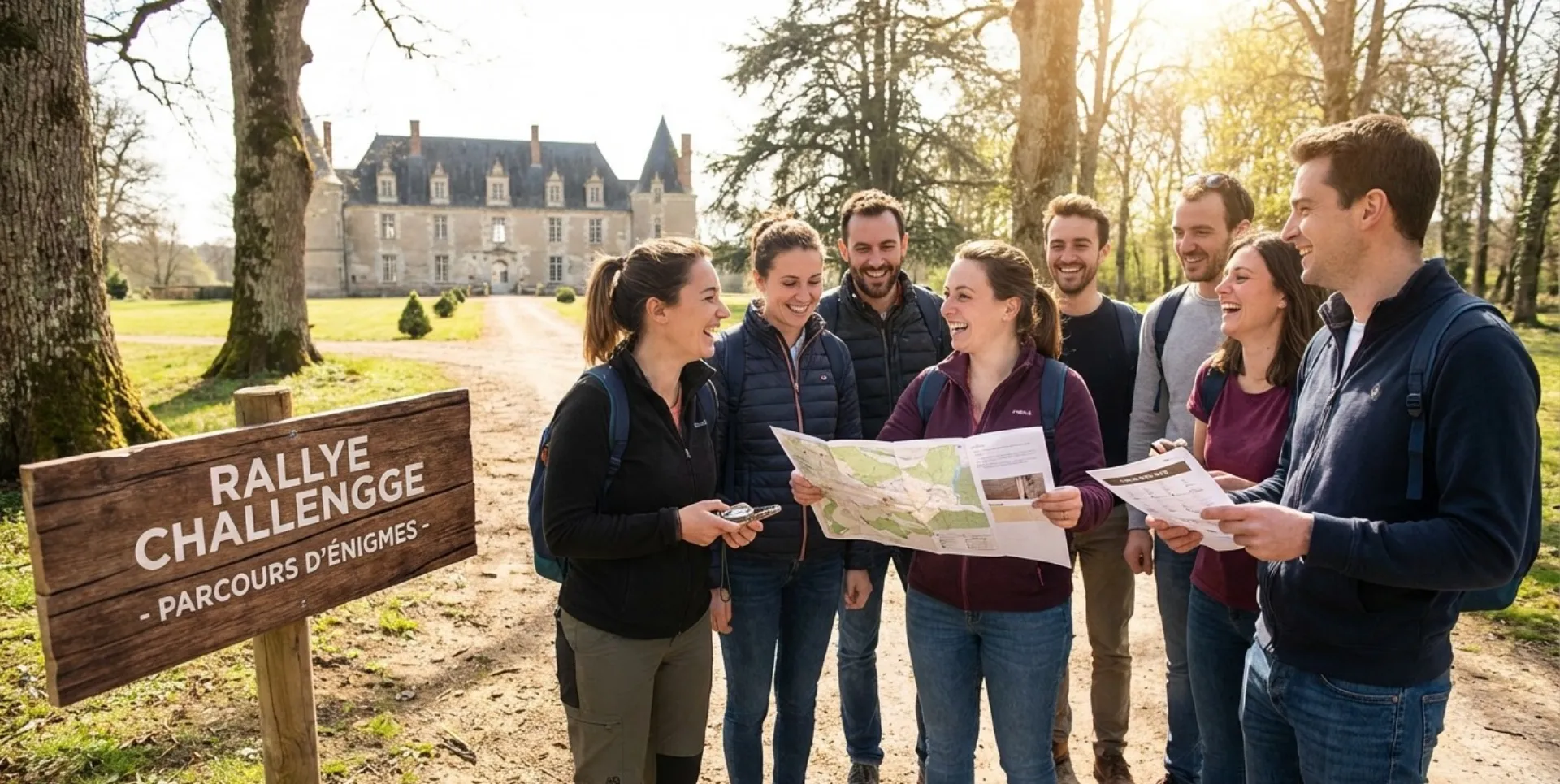 Rallye challenge et énigmes en équipe dans le parc du château