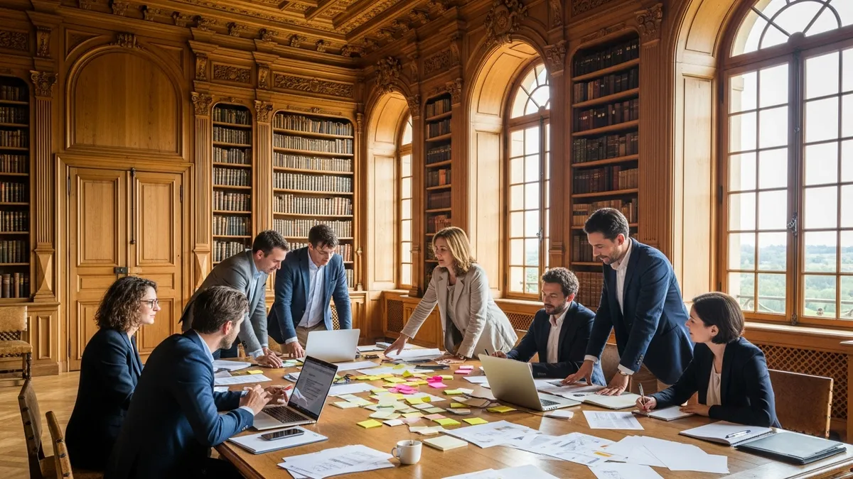 DRH et équipe RH en séminaire dans un château en Île-de-France, session de travail sur la marque employeur 2026