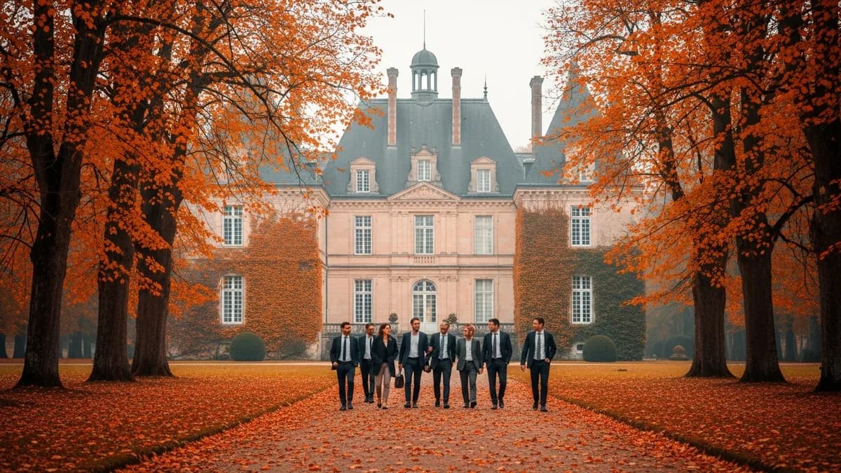 Château en Île-de-France entouré d'arbres aux couleurs automnales lors d'un séminaire d'entreprise en octobre