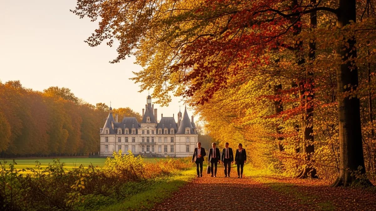 Séminaire d'automne en forêt de Fontainebleau — château et feuillage doré en Île-de-France