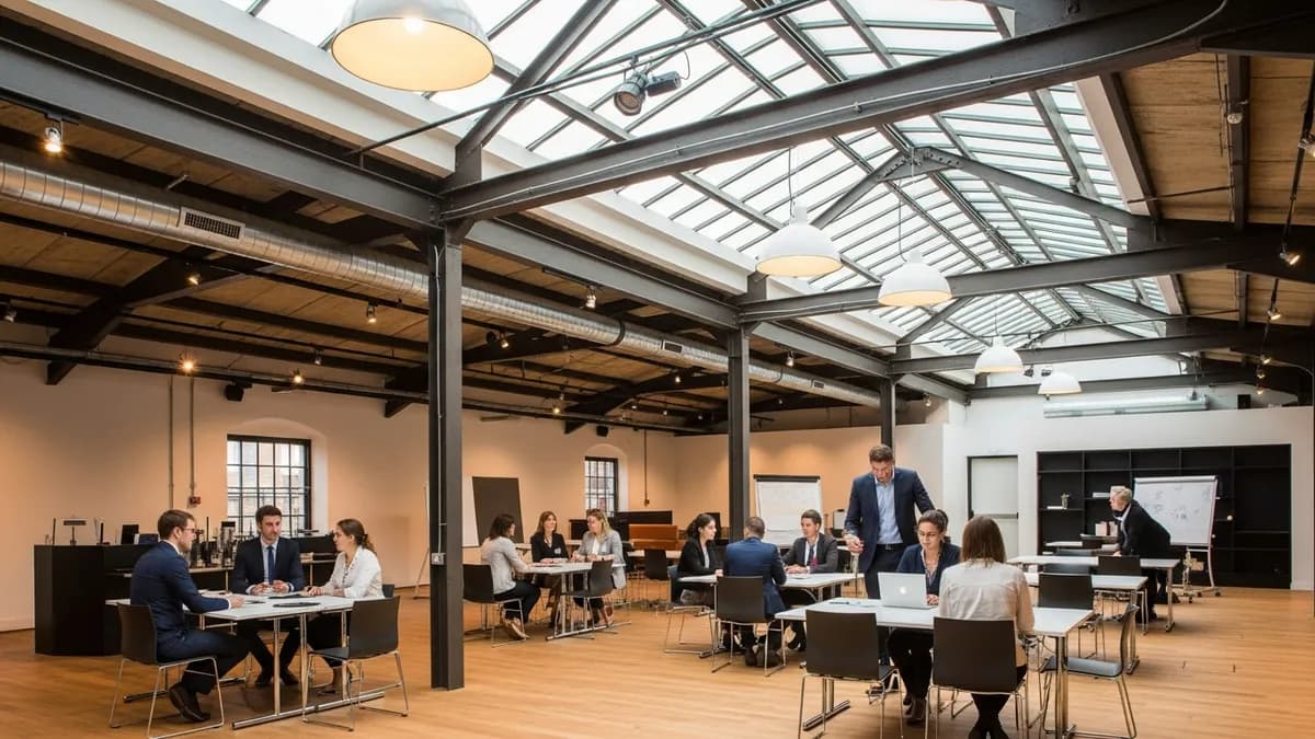 Salle de séminaire atypique en Seine-Saint-Denis avec architecture contemporaine et participants en réunion