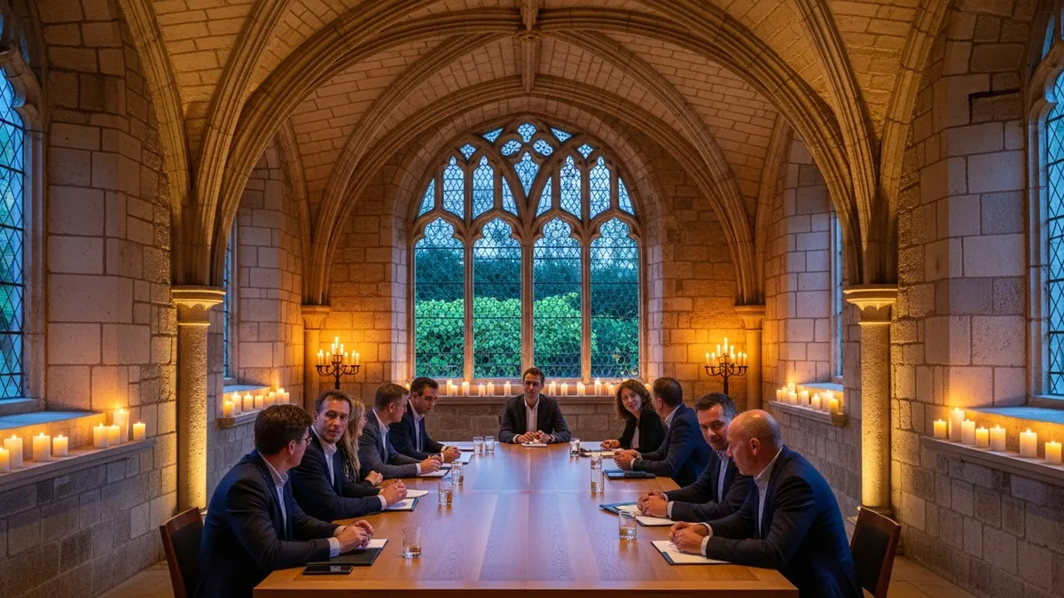 Domaine atypique dans les Yvelines, abbaye ou manoir forestier, salle de séminaire voûtée, lumière naturelle tamisée