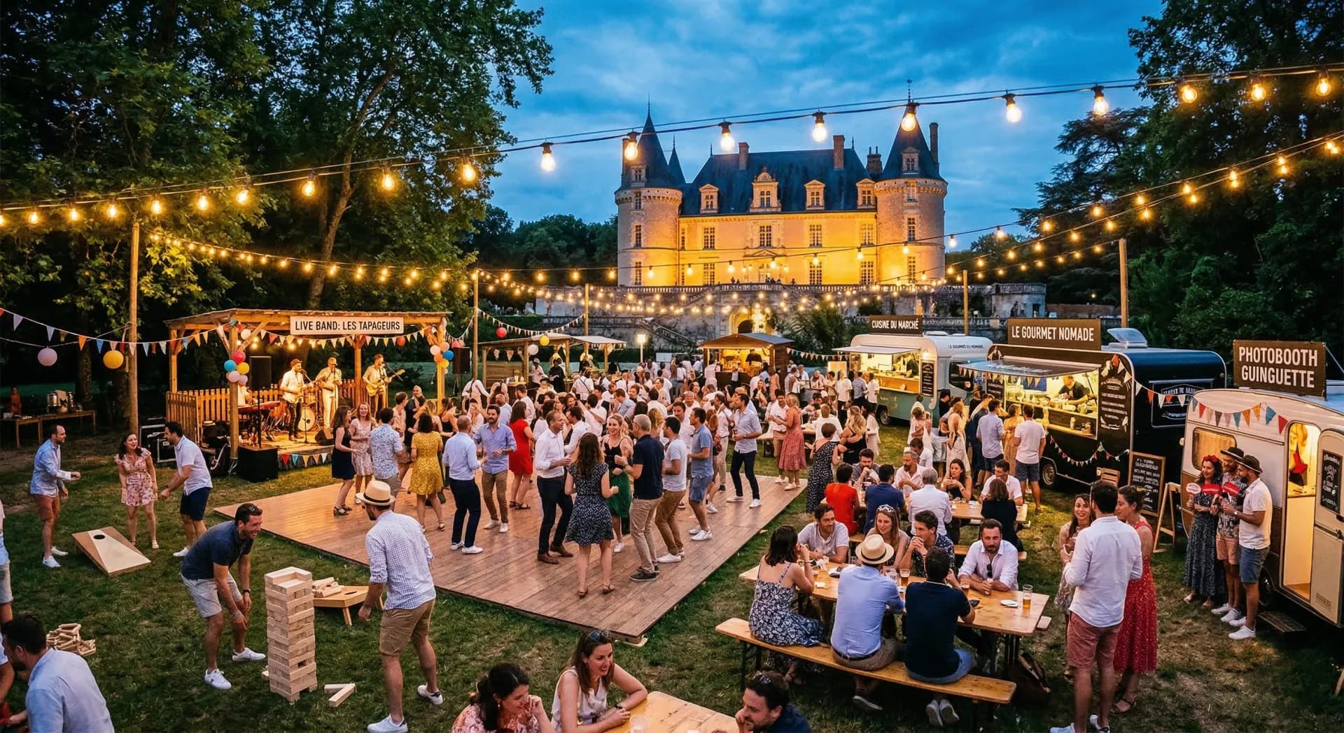 Soirée festival guinguette en château — food trucks et plein air